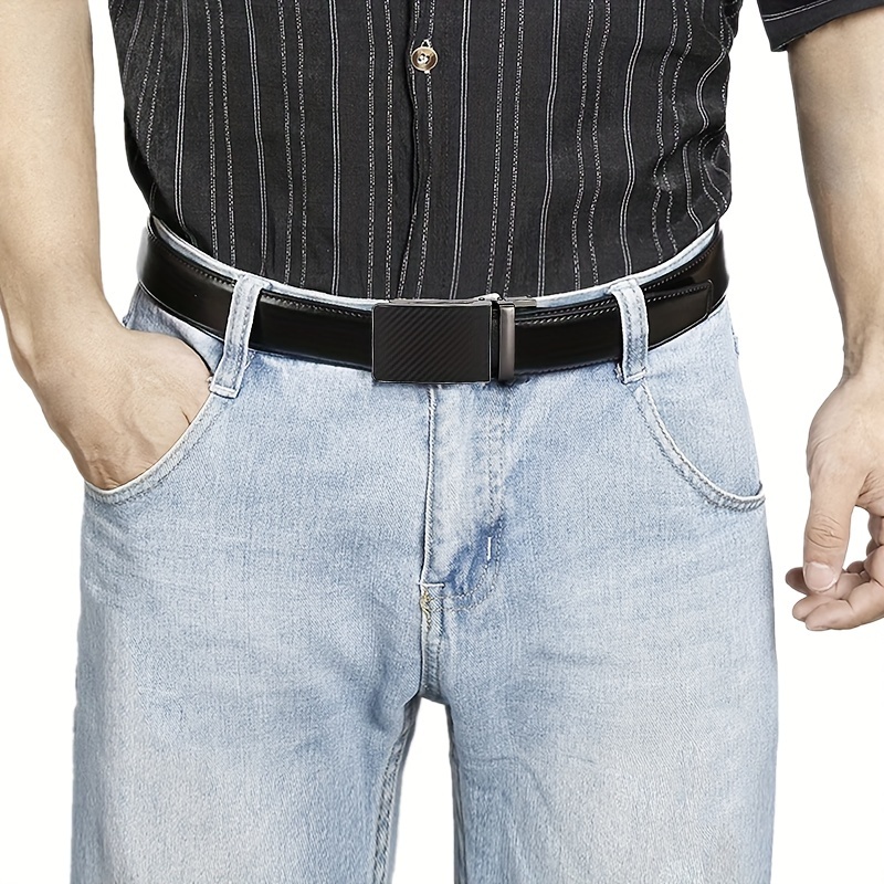 Men's Leather Ratchet Belt Automatic Buckle Dress Casual Jeans Golf Pants